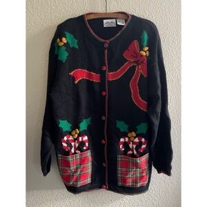Vintage The Villager Ugly Christmas Sweater Cardigan Women’s Size Medium